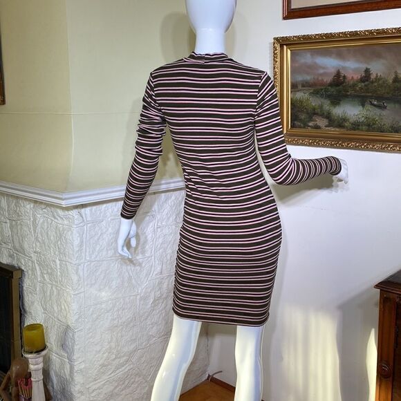 American Apparel Striped Ribbed Mock Turtleneck Long Sleeve Mini Dress - Picture 5 of 11